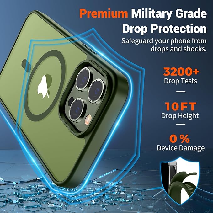 SUPFINE Magnetic for iPhone 13 Pro Case (Compatible with MagSafe) (Military Grade Drop Protection) Slim Translucent Matte Shockproof with Anti-Fingerprint Phone Case,Cangling Green