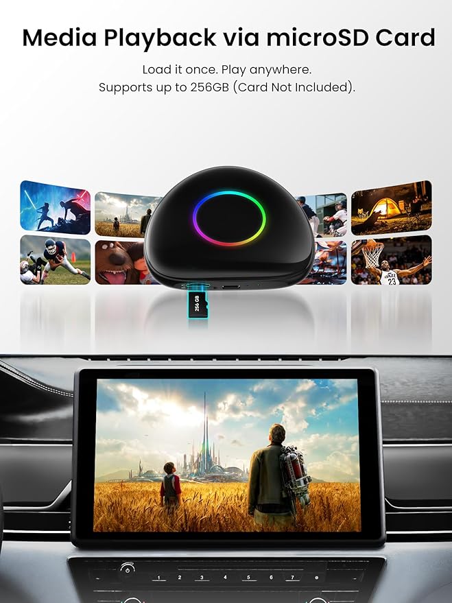 Magic Box - AI Box CarPlay & Android Auto Wireless, 8GB+128GB Android Car Video Box with Built-in 4G/ Wi-Fi/Dual Bluetooth/USB, Built-in GPS & AI, microSD Playback, OTA, Black, CB6D