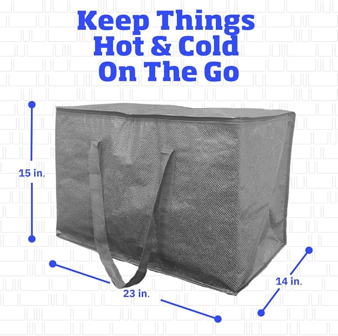 DURASACK XXXL Insulated Food Delivery Bag – 23”x14”x15” Reusable Catering Tote for Hot & Cold Food – Water-Resistant Thermal Carrier for Meal Transport, Grocery Runs, and Events, Gray