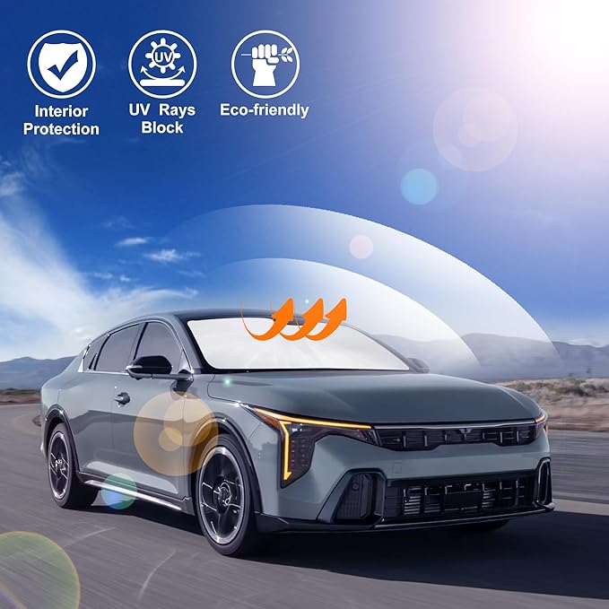 Windshield Sun Shade Custom Fit for 2025 2026 Kia K4 Accessories Foldable Sunshade Sun Blocker Protect Car from Sun Rays & Heat Damage Keep Car Cooler
