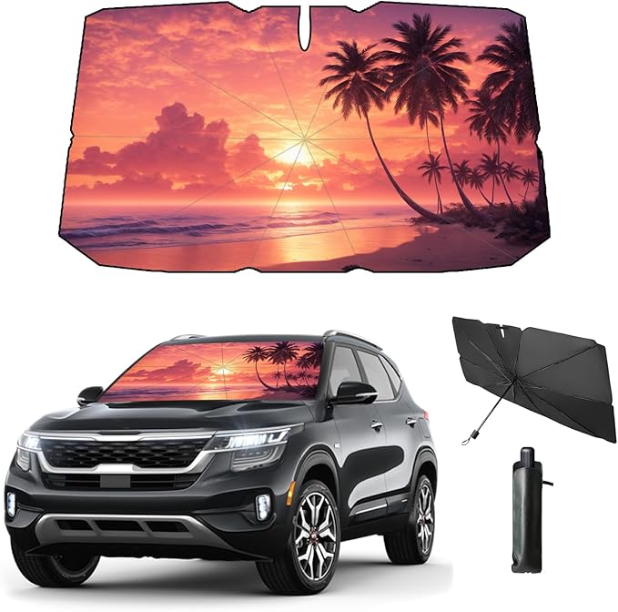 Windshield Sun Shade Umbrella for Car Front Window Sun Visor for Windshield Car Summer Accessories Protect Interior from UV Rays & Heat for Sedan, Compact SUV, Hatchbacks 57"*31"