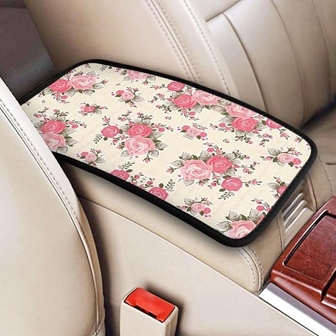Car Armrest Cover Auto Center Console Pad Arm Rest Cushion Soft Car Accessories Universal for Most Vehicle (Flowered Pattern Design)