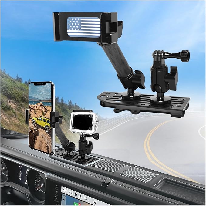 WXRYLYN 2024 Wrangler JL Dash Phone Mount Phone Holder for 2024+ J eep Wrangler JL Metal Dash Platform Go P ro Phone Mount 2024 Wrangler Cell Phone Holder-Driver Side