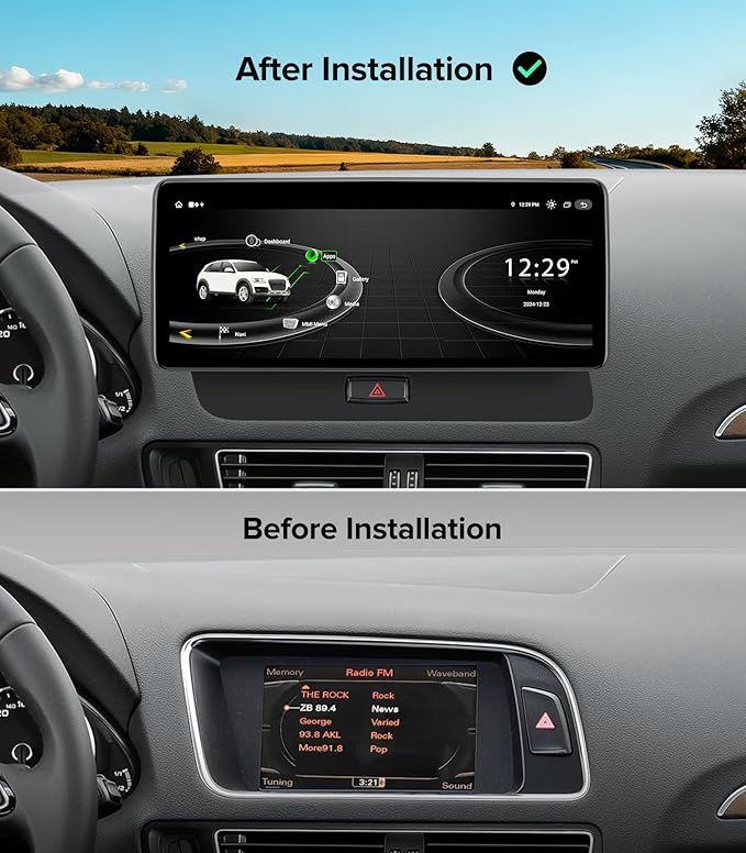 12.3" Android 13 Car Stereo CarPlay for Audi Q5 SQ5 8R (2009-2017) with MMI 3G Multimedia System-4G+64G Radio Upgrade, Wireless CarPlay Android Auto, 2400x900 Blue-Ray IPS Screen, Retains OEM Knob