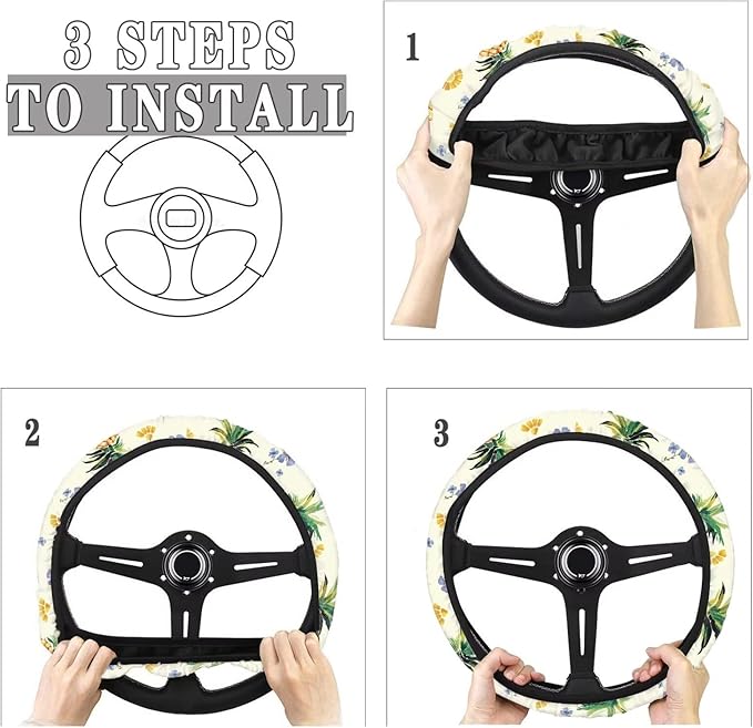 AFPANQZ Pineapple Print Car Steering Wheel Cover Sweat Absorption Safe Driving, Anti-Slip Steering Wheel Protector No Smell Fashion Machine Washable Universal