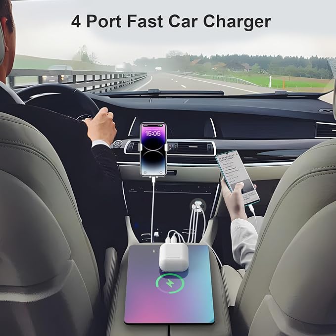 78W 4 Port 12V USB Outlet Car Charger, Super Fast Dual PD3.0 & QC3.0 Multiple USB Port for Car, USB C Cigarette Lighter Replacement 12 Volt Socket Waterproof for Marine Boat Motorcycle RV Golf Cart
