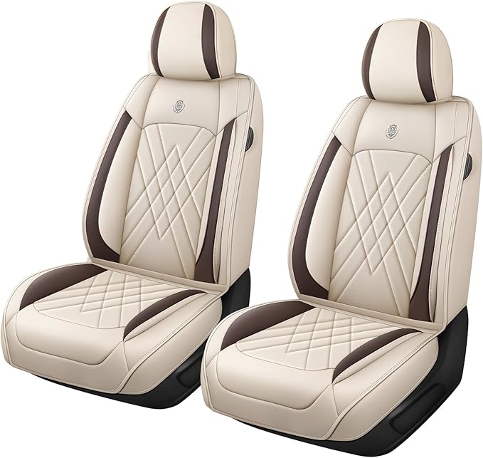 Car Seat Covers Compatible with Toyota Camry 2012-2026 Durable Waterproof Automotive Seat Covers Stretchable Fabric Material, Airbag Compatibility, Premium Nappa Leather(Beige Brown, 2 Pcs Front)