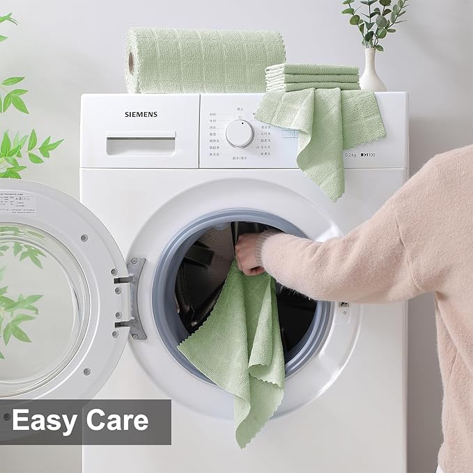 Ferdilan 80 Pack Microfiber Cleaning Cloth Roll,Lint Free Rags Paper Towels & Tear Away Reusable Towels,Washable Shop Rags,Wash Cloths Dish Rags(12" x 12") for Car Kitchen Window Garage-Green