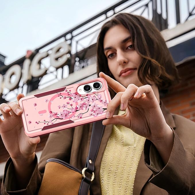 for Samsung Galaxy S25 Edge Case - Compatible with MagSafe Women Girls Cute Magnetic Protective Phone Cover Girly Flowers Blossom Heavy Duty Shockproof Design for Samsung S25 Edge Case