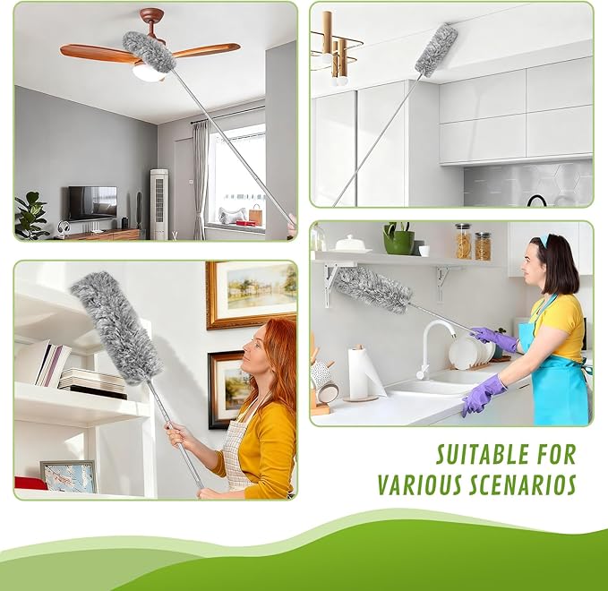 Professional Deep Cleaning System, 100-inch Extendable Duster with Under-Appliance Pads & Multi-Angle Heads for Ceiling Fans, High Ceilings, Blinds, and Gaps