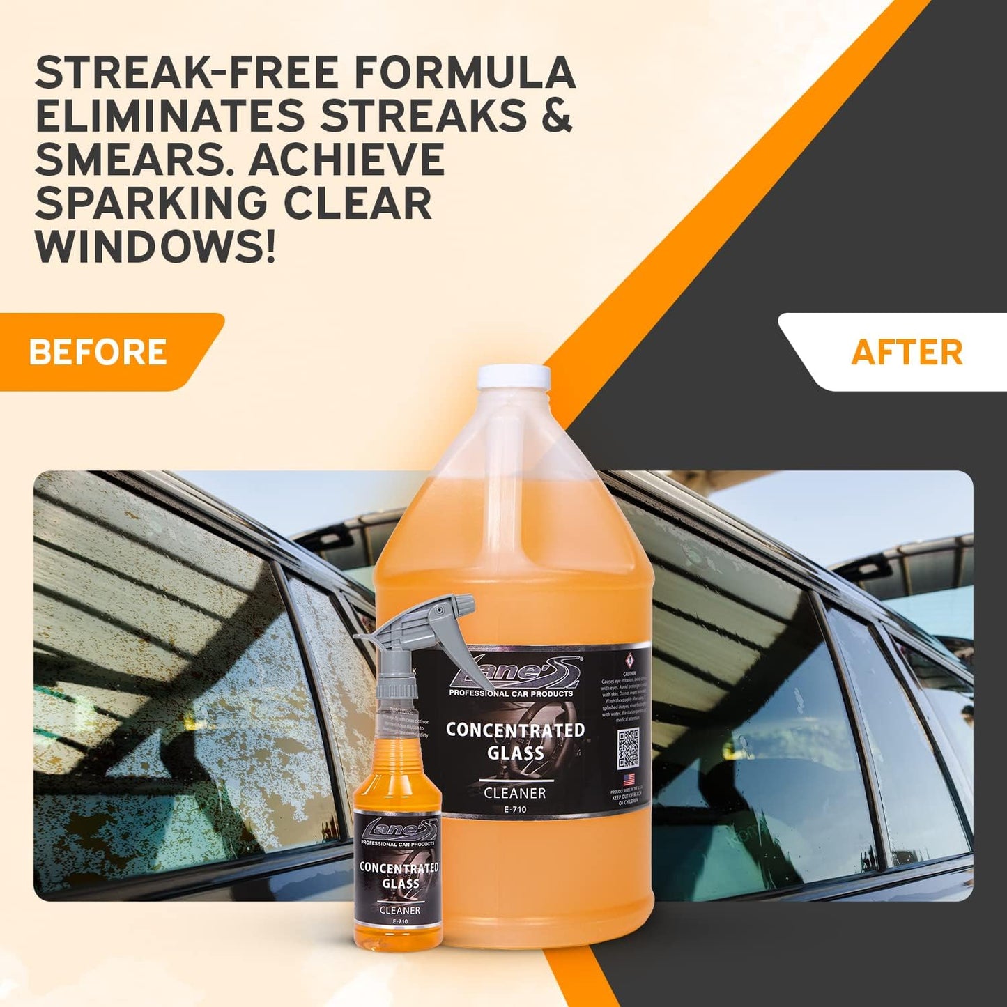 LANE'S Concentrated Auto Glass Cleaner- Window Cleaner, Windshield Cleaner- Removes Smoke Film, Fingerprints, and Smudges, Safe for All Glasses- 16 oz