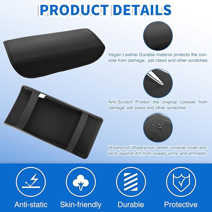 Nilight Center Console Cover Fit for 2017-2023 Tesla Model 3 2020 2021 2022 2023 Model Y PVC Leather Middle Console Cover Tesla Model 3/Y Car Center Console Cushion Pad Car Armrest Box Cover-Black