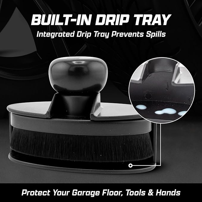 Brug's Pro Tire Shine Applicator Brush, 4 Inch Wide Head, Soft Bristles with Stand