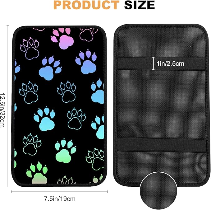 Auto Center Console Cover, Car Armrest Box Pad,Black Dog Paw Print Soft Waterproof Auto Armrest Seat Box Cover Protector for Most Vehicle SUV Truck Car