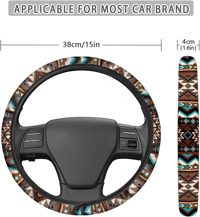 SEANATIVE Aztec Geometric Car Steering Covers Casual Steering Wheel Protector Wrap Around Sweat Absorption Car Interior Accessoriese