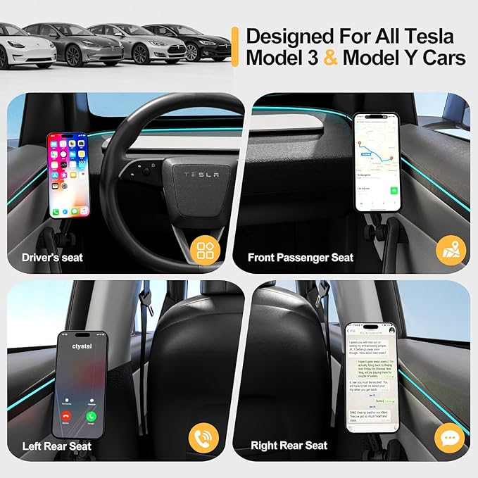 Aukee Phone Mount for Tesla Model 3 and Model Y, Easy Installation andFoldable 360° Adjustable Strongest Magnet Power Tesla Phone Holder Fit for All MagSafe iPhone and Phone with Metal Ring, 1PCS