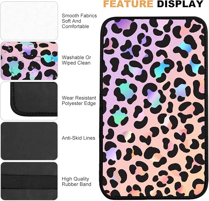 Pink Gradient Leopard Auto Center Console Pad,Car Armrest Pad Car Armrest Seat Box Cover Protector for Most Cars
