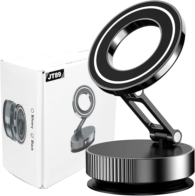 Magnetic Car Phone Holder, N55 Strong Magnets, 360° Rotation Dashboard Magnetic Phone Holder for Car, Folding Car Magnet Phone Mount for iPhone 16 15 14 13 Pro Max (Round-1)