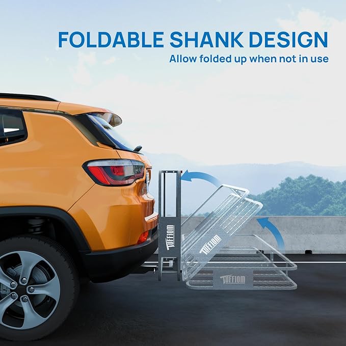 TUFFIOM 70"x30"x6" Folding Hitch Mount Cargo Carrier Basket, 500lbs Steel Car Cargo Trailer Hitch Luggage Rack, w/Straps+Stabilizer for SUV Truck Van