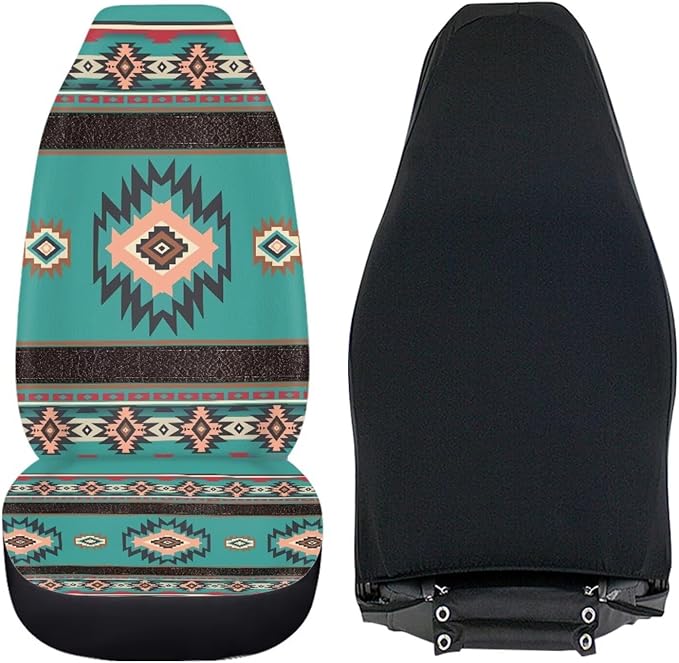 ELEQIN Car Seat Covers Universal High Back Fashion Cushion Protector for Car Truck Suvs,Sedans,Vehicles,Airbag Compatible Front Car Seat Covers 2 Pack Blue Aztec Tribal