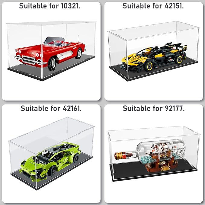 Choowin Acrylic Display Case for Lego Ship in a Bottle for Lego Corvette for 1/18 Diecast Car for Lego Car Display Thickened Clear Acrylic Display Cases for Collectibles Assemble Dustproof(Black Base)