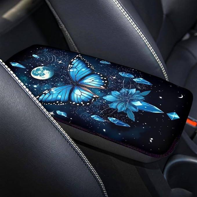 Universal Center Console Pad Butterfly Moon Star Print Armrest Cushion Cover for Car Dust-Proof Automotive Armrest Seat Box Cover for Truck Sedan SUV