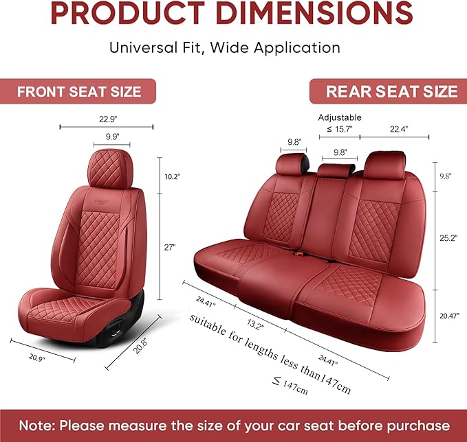 Auto Car Seat Covers Full Set Leather Cushion Protector Breathable Waterproof Seat Cover for Cars Universal Fit (Wine, Full Set Without Headrest)