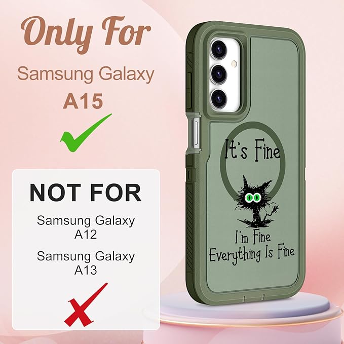 for Samsung Galaxy A15 5G Phone Case - Compatible with MagSafe Women Girls Cute Magnetic Protective Cover Cool Cat Kawaii Girly Design Heavy Duty Shockproof for Samsung A15 5G Case 6.5"