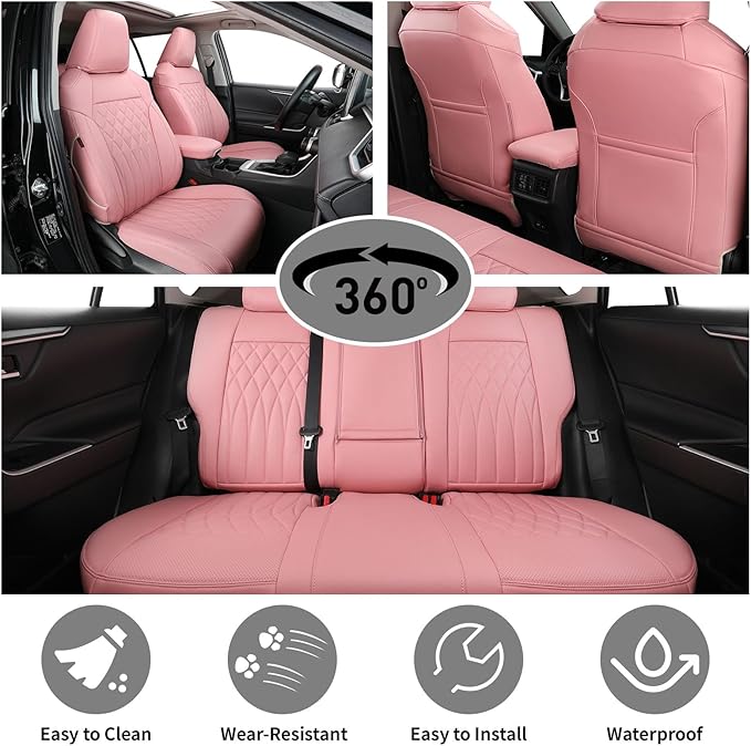 EKR Rav4 Seat Covers Custom Fit for Toyota Rav4 (Hybrid) Woodland/Limited 2026, Leather Car Seat Cover Full Set for SUV,Faux Leather(Pink)