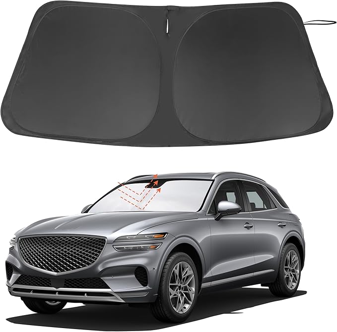 Windshield Sun Shade Custom Fit for 2022 2023 2024 2025 2026 Genesis GV70 Accessories Foldable Sunshade Sun Blocker Protect Car from Sun Rays & Heat Damage Keep Car Cooler