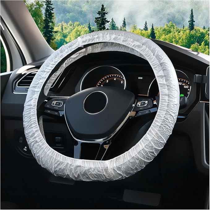 50PCS Upgraded Disposable Steering Wheel Covers with Elastic Band,Thickened Car Steering Wheel Cover for Protecting,LDPE Car Wheels Cover Fits 14.96" Diameter Steerings Wheels (50PCS)