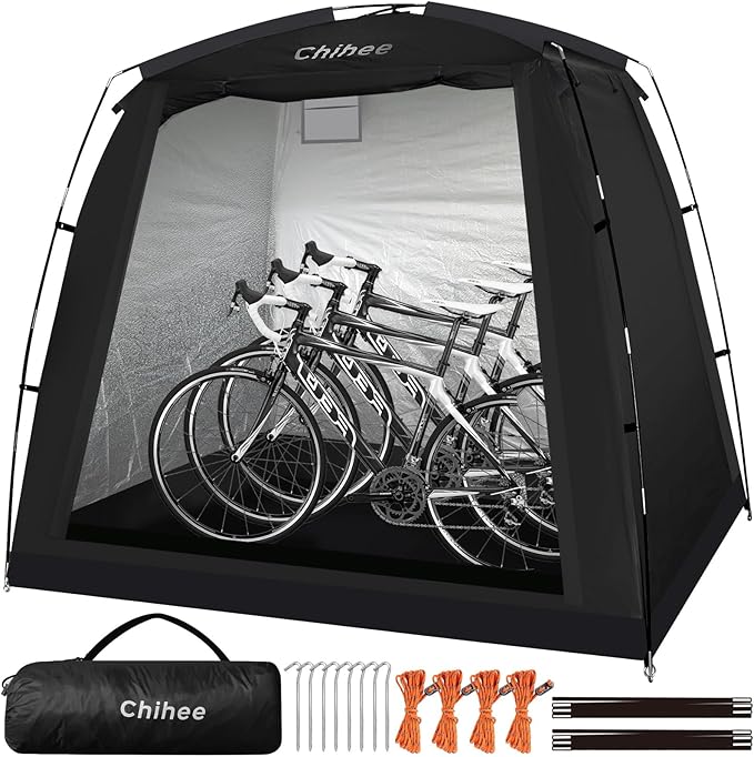 Chihee Bike Covers Shelter Bicycle Storage Sheds Travel Bike Tent Portable Waterproof Bicycle Cover for 2-3 Bikes 2 Doors Outdoor Storage for Motorcycle Garden Tools Lawn Mower All Seasons Easy Setup