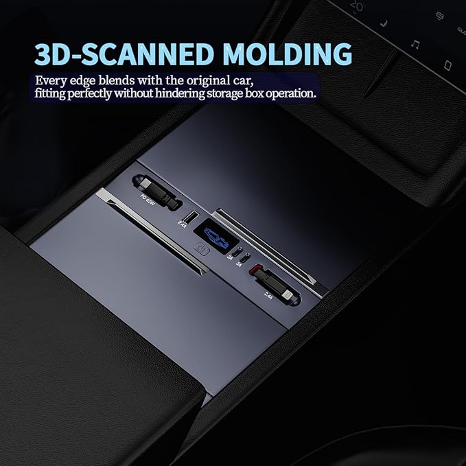 65W USB Charging Hub for Tesla New Model Y Juniper & Model 3 Highland，Hidden Docking Station Design (for Y Juniper & Model 3 Highland)