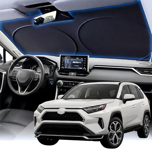 PEMOTech 2026 Upgraded Windshield Sun Shade Cover for Privacy | Overlapping Leather Protection Car Window Shades | Sunburn Blocker & Rear View Mirror Compatible | 64''x32'' for Toyota/Chevy/Honda