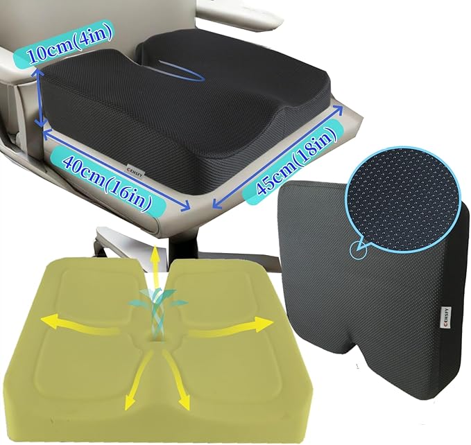 Memory Foam Seat Cushions Coccyx Pad Thicken Widen Strong Support and Comfort for Office Chairs, Car Seat, Dining Gaming Chairs, Wheelchairs.