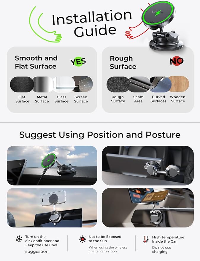 LISEN Qi2.2 25W Magsafe Car Mount Charger,[More Stable & Faster Charging] Suction Cup Phone Mount, Wireless Car Charger 25W Magnetic Car Phone Charger for iPhone 17 16,15W for iPhone 17e 15 14 13 12