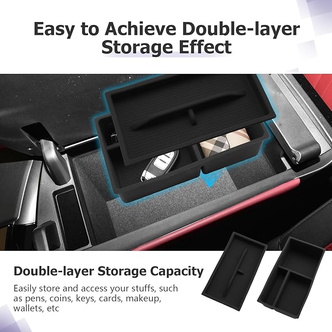 LUWU Lexus NX 2025 2026 Center Console Organizer for 2022 2023 2024 2025 2026 Lexus NX250/NX350/NX450 Accessories Armrest Console Storage Box Glove Organizer Tray Silicone Material 2-Pack (Black)