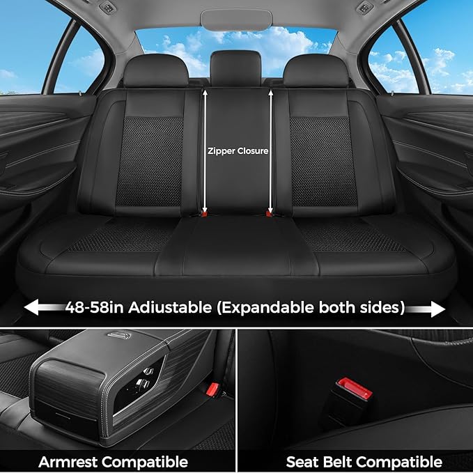 FLORICH Car Seat Covers Full Set, Universal Seat Cover 5 Seats, Automotive Seat Covers with Mesh Leather, Waterproof Car Seat Protector, Breathable Car Seat Cushion for Most Car SUV Truck, Black
