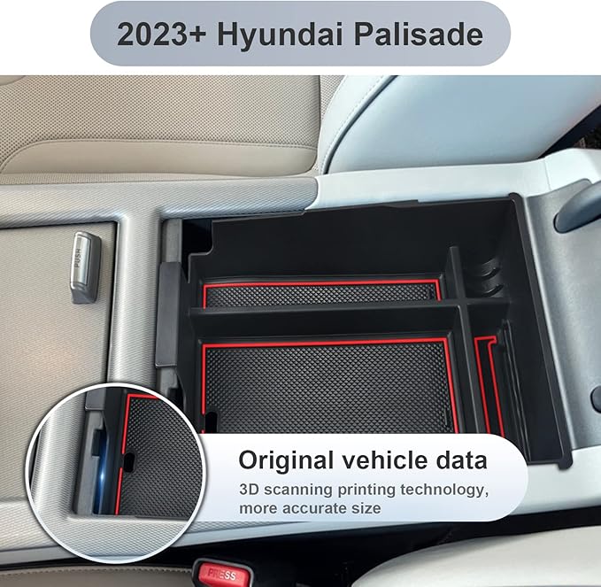 SKTU for 2023 2024 2025 Hyundai Palisade Center Console Organizer 2023 2024 2025 Palisade Console Tray 2024 2025 Palisade Storage Box Hyundai Palisade 2023 2024 2025 Accessories with Coin Holder (Red)