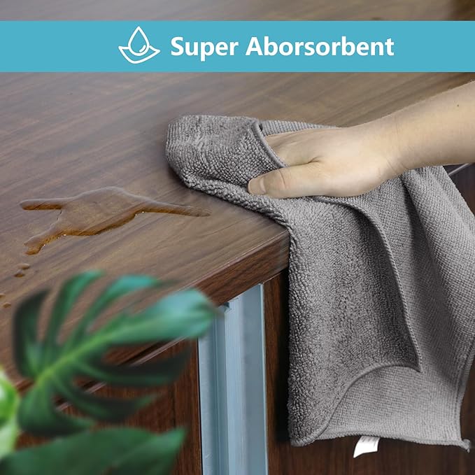 HOMEXCEL Grey Cleaning Rags 5 Pack, Highly Absorbent Microfiber Cleaning Cloth for Kitchen, Lint Free, Scratch-Free, Reusable Microfiber Towels for House, Window and Glass, Cars, 11.5 X11.5 inch