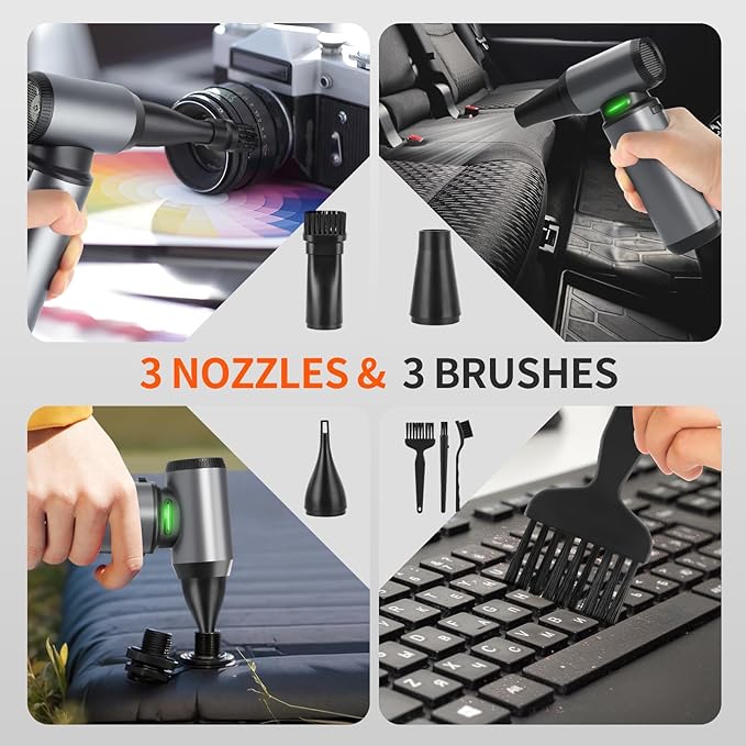 Compressed Air Duster - 300000RPM Brushless Motor Cordless Blower, 8000mAh Rechargeable, 3-Speed Electric Duster for Computer, Keyboard, Car, Home Cleaning