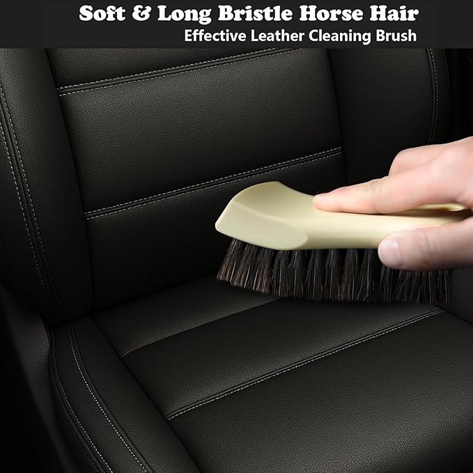 Car Detailing Brush Kit, Ultra Soft Long Bristle Horse Hair Leather Cleaning Brush,Car Cleaning Kit Interior for Seats Leather Care