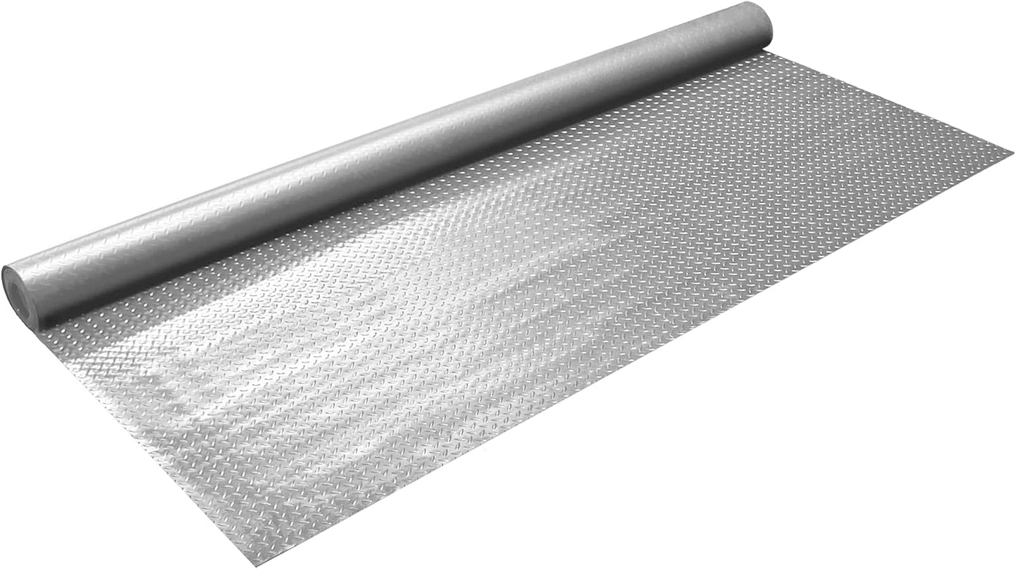 IncStores 2.5mm Thick Commercial-Grade Nitro Roll Garage Floor Mat | Flexible Vinyl Floor Mat for a Stronger and Safer Garage, Workshop, or Trailer | Diamond-Plate, Stainless Steel, 7.5' x 50'
