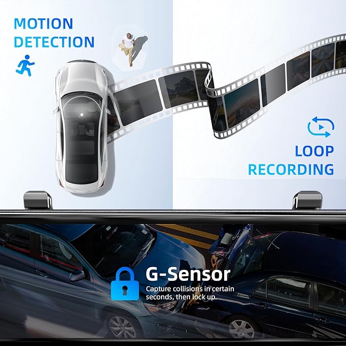 12" 4K+1080Px3,4 Channel Mirror Dash Cam Front and Rear with STARVIS Sensor, Rear View Mirror Camera,Back up Camera for Cars,8 IR Night Vision,WiFi,GPS,Voice Control,Free 128G SD