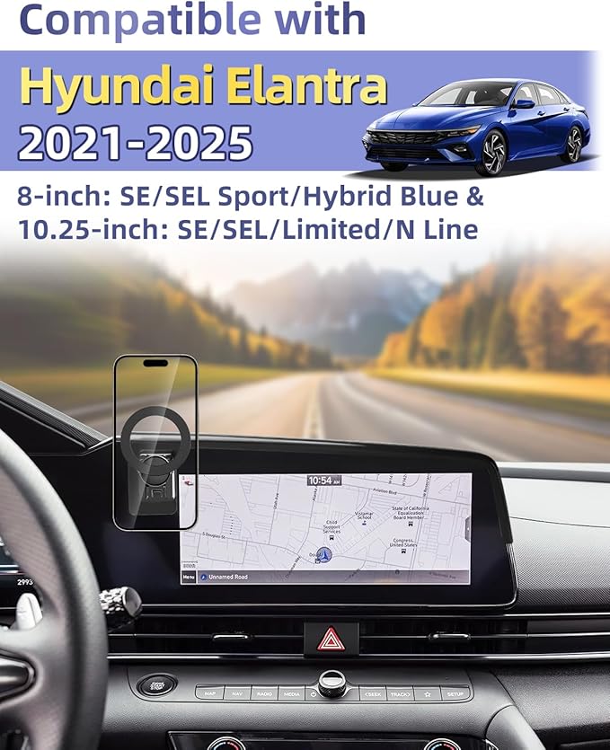 PZK Car Phone Mount for Hyundai Elantra 2021-2025 2026 SE/SEL/Sport/Limited/N Line Accessories 8-Inch/10.25-Inch Screen Car Phone Holder Compatible with Magsafe 360° Rotation Phone Cradles