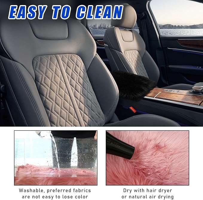 Furry Car Center Console Cover, 11.8"×7.9" Sheepskin Wool Armrest Box Cushion Pad, Comfort Soft Auto Center Console Protector, Interior Decor Accessories for Most Vehicles (Black)