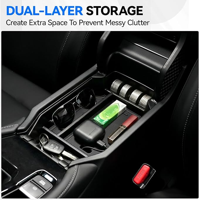 ELECFRESH 2PCS Center Console Organizer Tray for 2026 2023-2025 Honda Accord Accessories, Glove Storage Box with Aremrest Hidden Storage Box for Honda Accord
