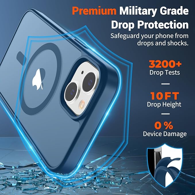 SUPFINE Magnetic for iPhone 15 Case (Compatible with MagSafe) (Military Grade Drop Protection) Slim Translucent Matte Shockproof with Anti-Fingerprint Phone Case,Deep Blue