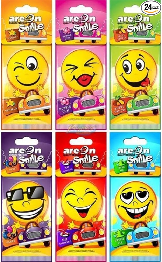 AREON Smile I Design Hanging Car Air Freshener I Assorted Scents (24 Pack)