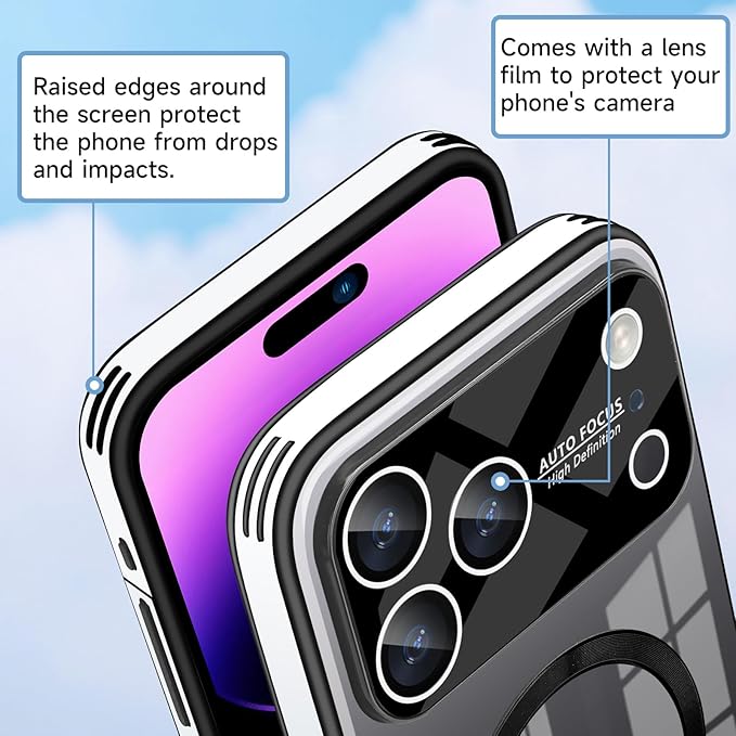 Guppy Compatible with iPhone 17 Pro Max Magnetic Case, with Full Camera Lens Protector [Compatible with MagSafe] Scratch Resistant Gradient Glass Back Cover Phone Case-Black